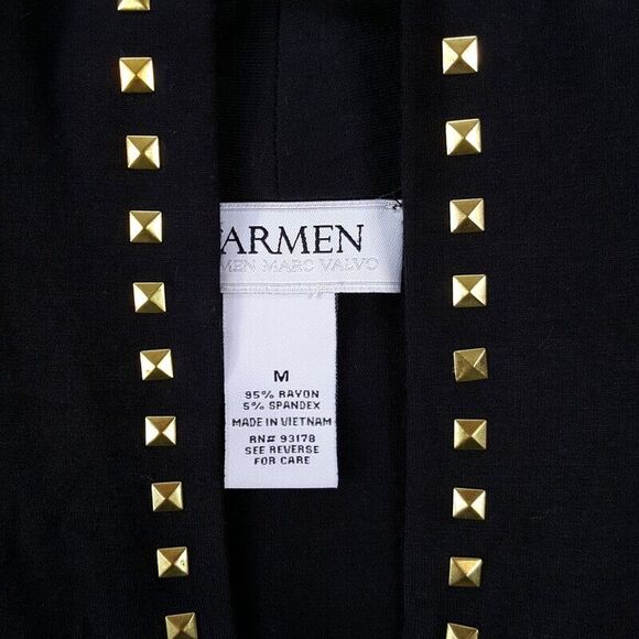 CARMEN MARC VALVO Womens Top Medium Black Pullover Studded VNeck Stretch Rayon - Picture 2 of 6